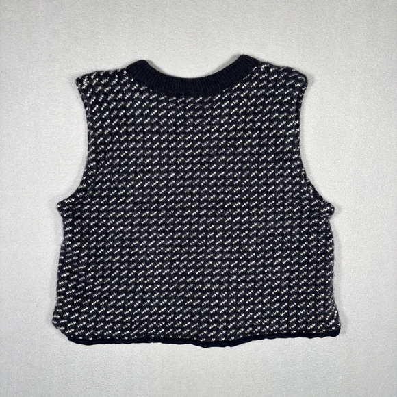 Vintage LL Bean Birds Eye Wool Blend Knit Vest Women’s Large Blue Made In Norway - Picture 10 of 11